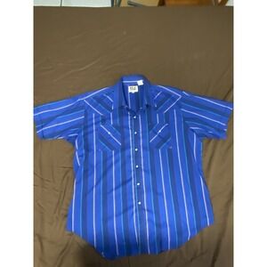 Vintage 1990's ELY Cattlemen Pearl Snap Western Shirt, 2XL Blue Stripe